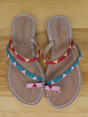 New NBW Laidbacklondon Beaded Sandals Slip On Flip Flops Handmade Boho